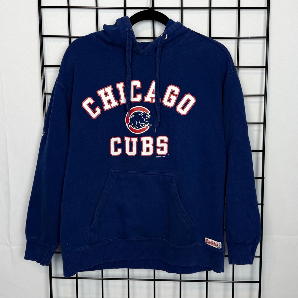 Stitches Chicago Cubs Spell Out Hoodie Sweatshirt Mens Medium Blue Pullover